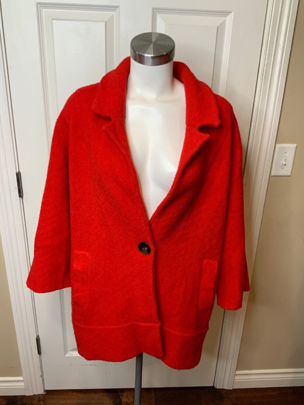 Moth Anthropologie Red Boiled Wool Oversized Jacket, Size L